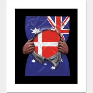 Denmark Flag Australian Flag Ripped - Gift for Danish From Denmark Posters and Art